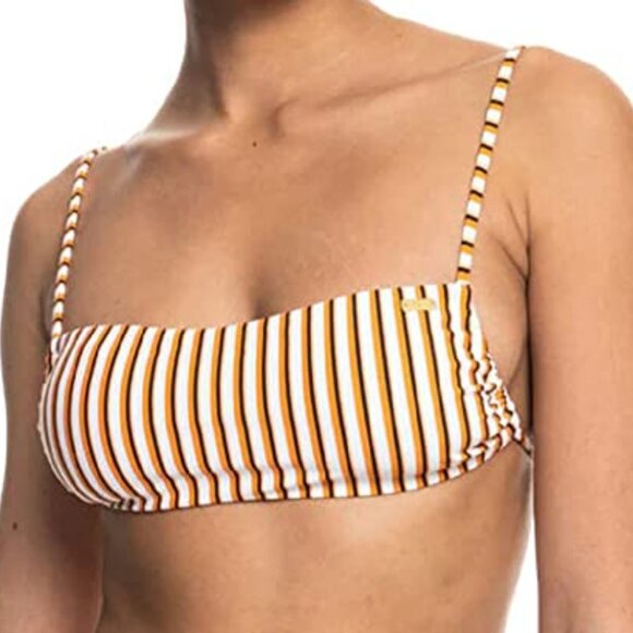 Roxy Printed Beach Classics Bandeau Bra Bikini Top Golden Ochre S - Picture 3 of 8